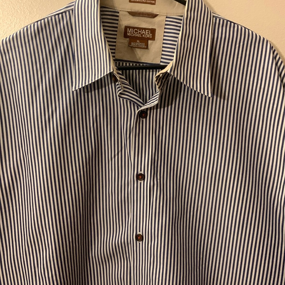 MICHAEL Michael Kors blue and white pinstripes shirt. - Picture 2 of 12